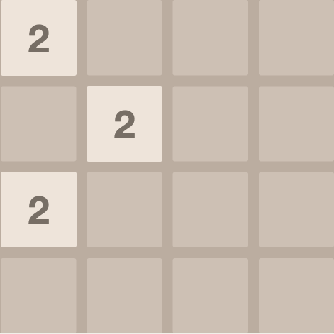 2048 board with three numbered tiles visible after a left-arrow move.