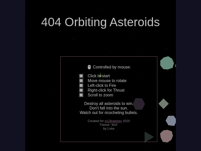 404 Orbiting Asteroids cover art — Wasm Arcade