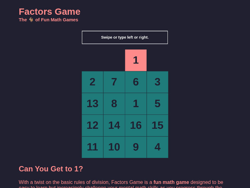 Factors Game cover art — Wasm Arcade