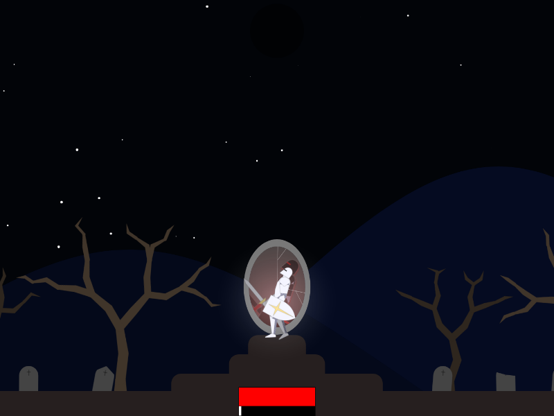A knight facing a cursed mirror in The Cursed Mirror — Wasm Arcade