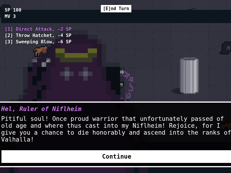 Hel’s Trial turn-based game screen — Wasm Arcade
