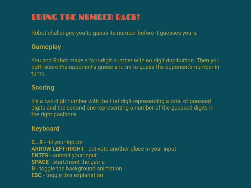Bring The Number Back cover art — Wasm Arcade