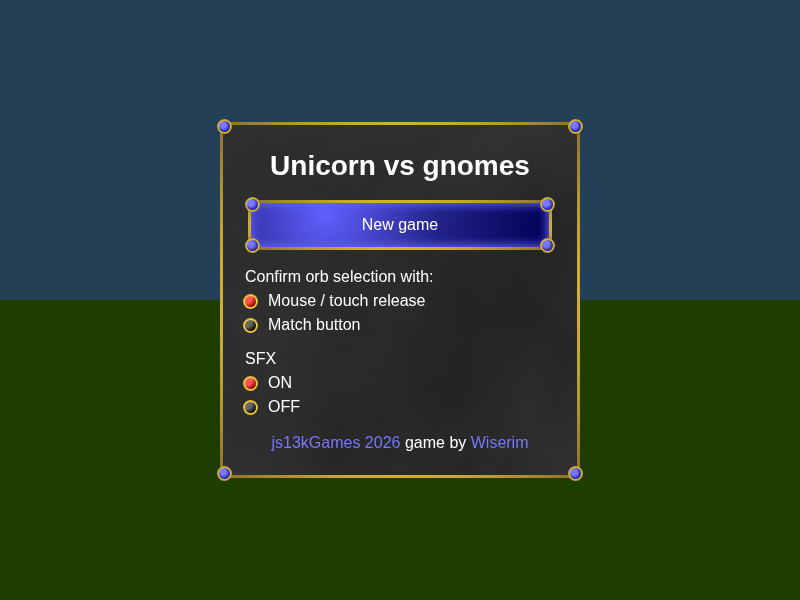 Unicorn vs Gnomes cover art — Wasm Arcade